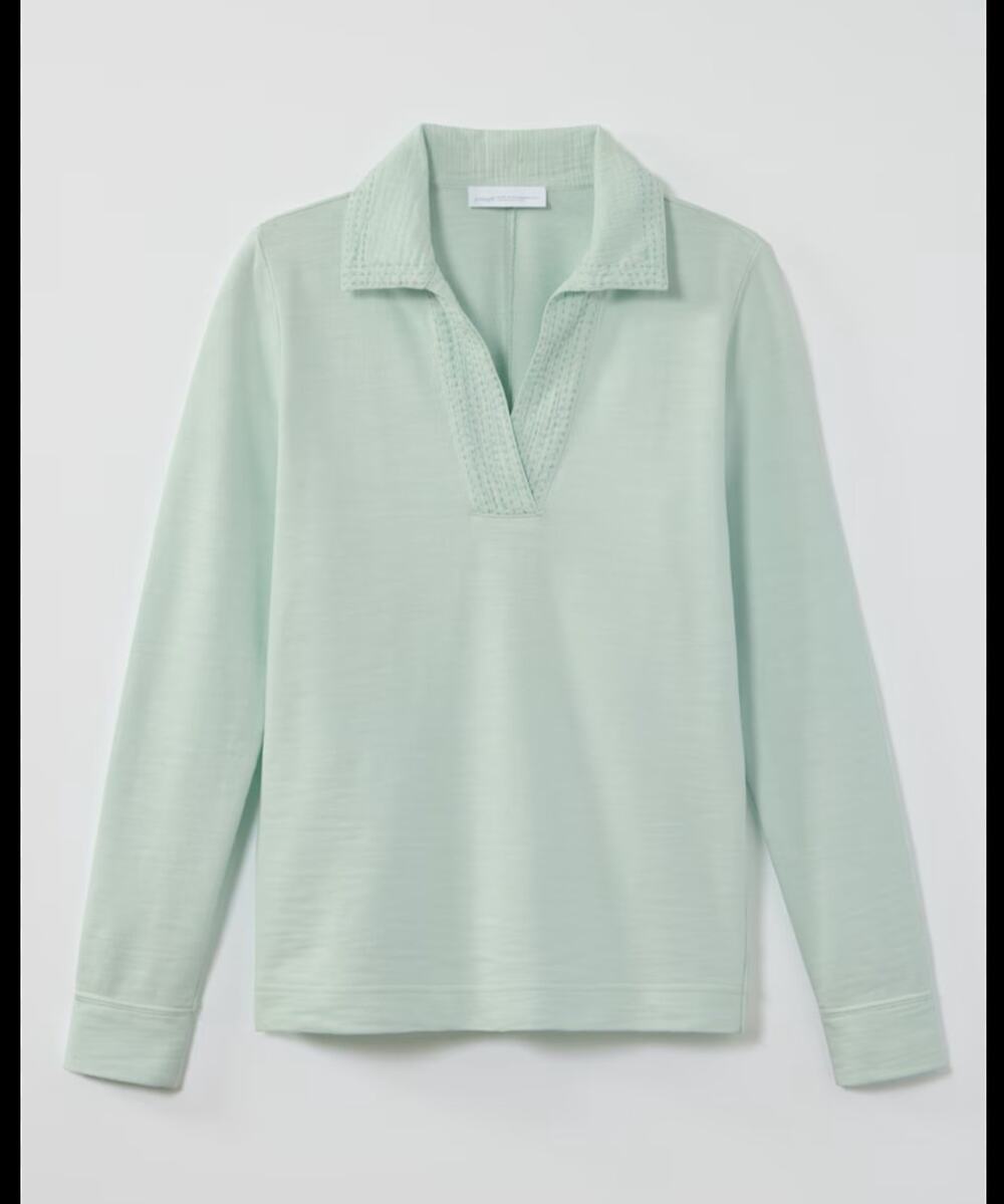 J Jill Large Light Sweet Celadon Pure Jill Johnny Collar Top Organic Cotton
